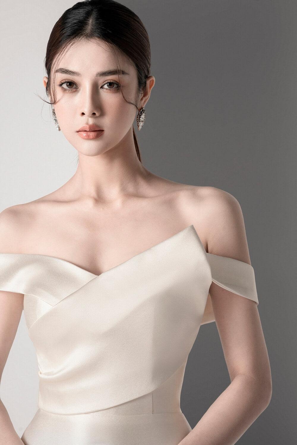 Mina Pegged Off-Shoulder Trerena Taffeta Midi Dress