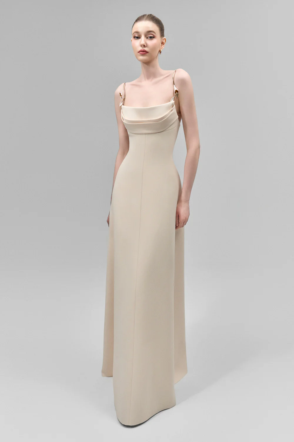 Lirien A-line Cowl Neck Crepe Floor Length Dress