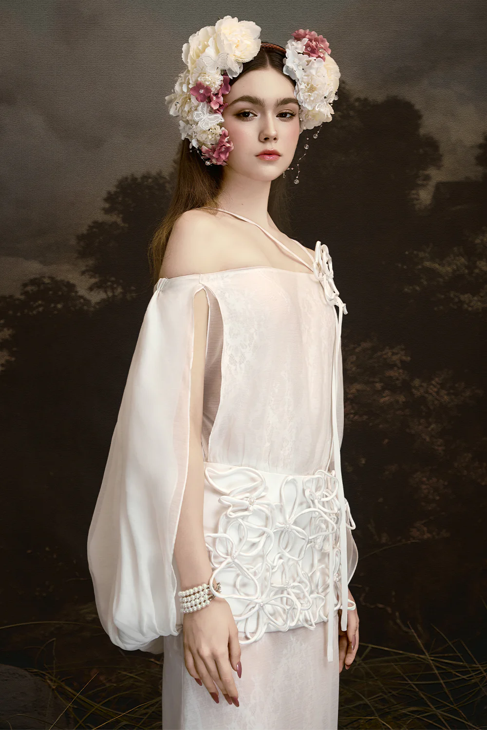 Eternal Muse Off-Shoulder Gathering Midi Dress