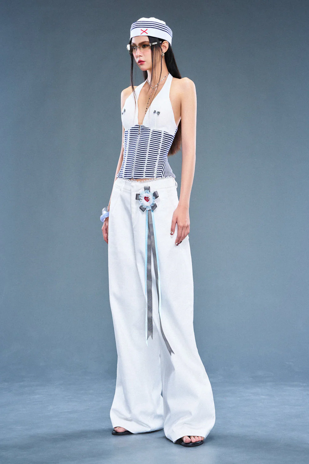 Sailor Halter Neck Ribbon Top