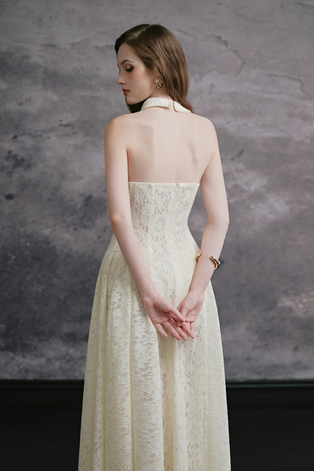 Daisy Asymmetric Neck Ribbon Midi Dress