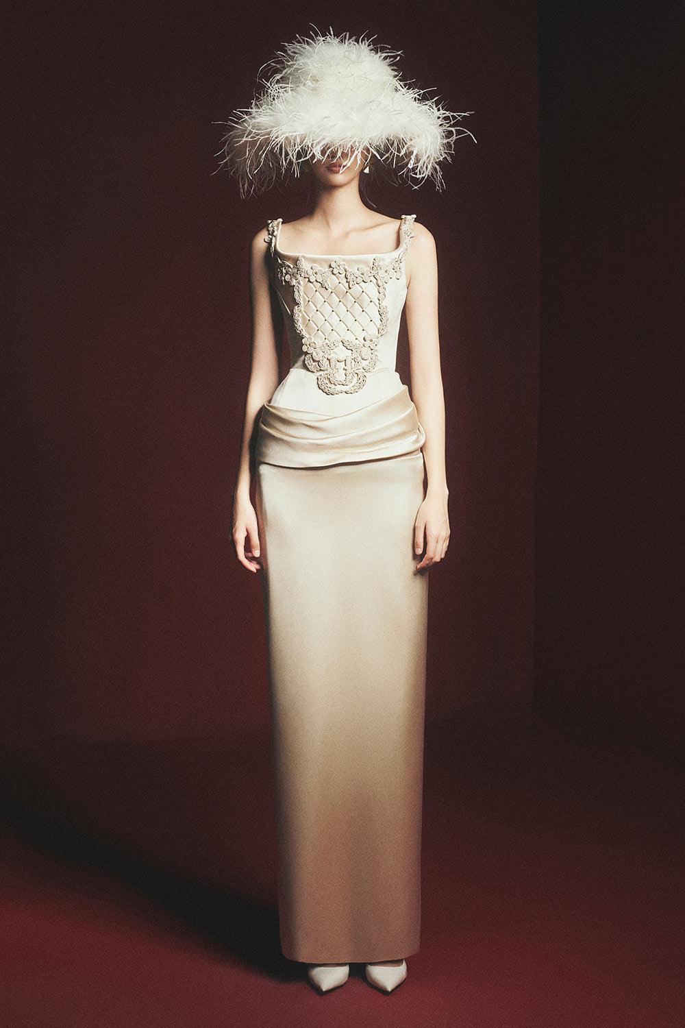 Denisse Sheath Square Neck Satin Floor Length Dress