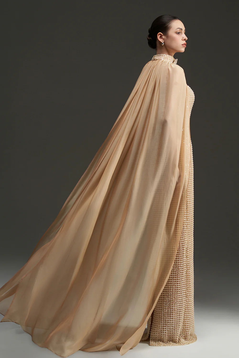 Avianna Cape Sleeves Bead Maxi Dress