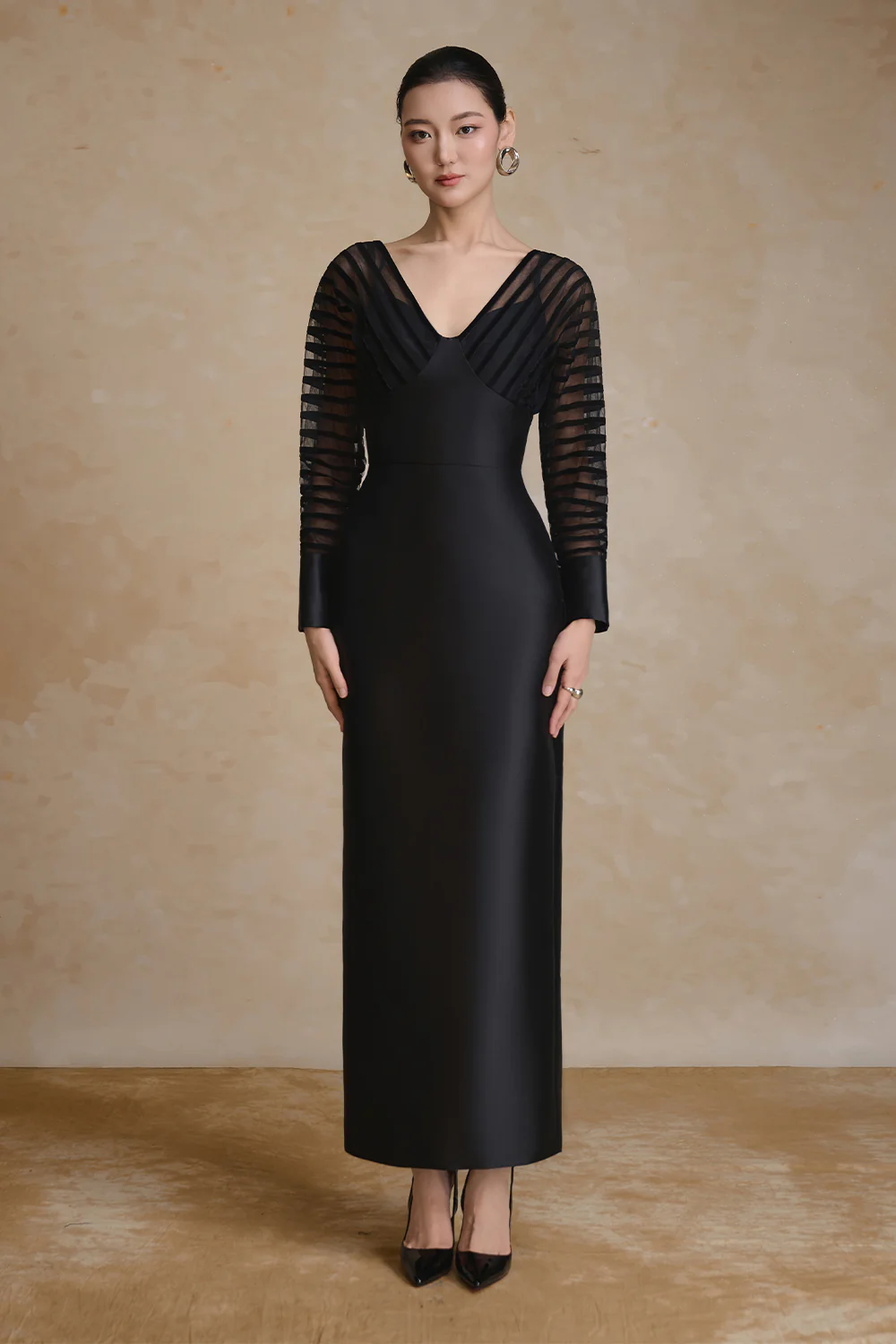 Tracy Cuff Sleeve Taffeta Maxi Dress