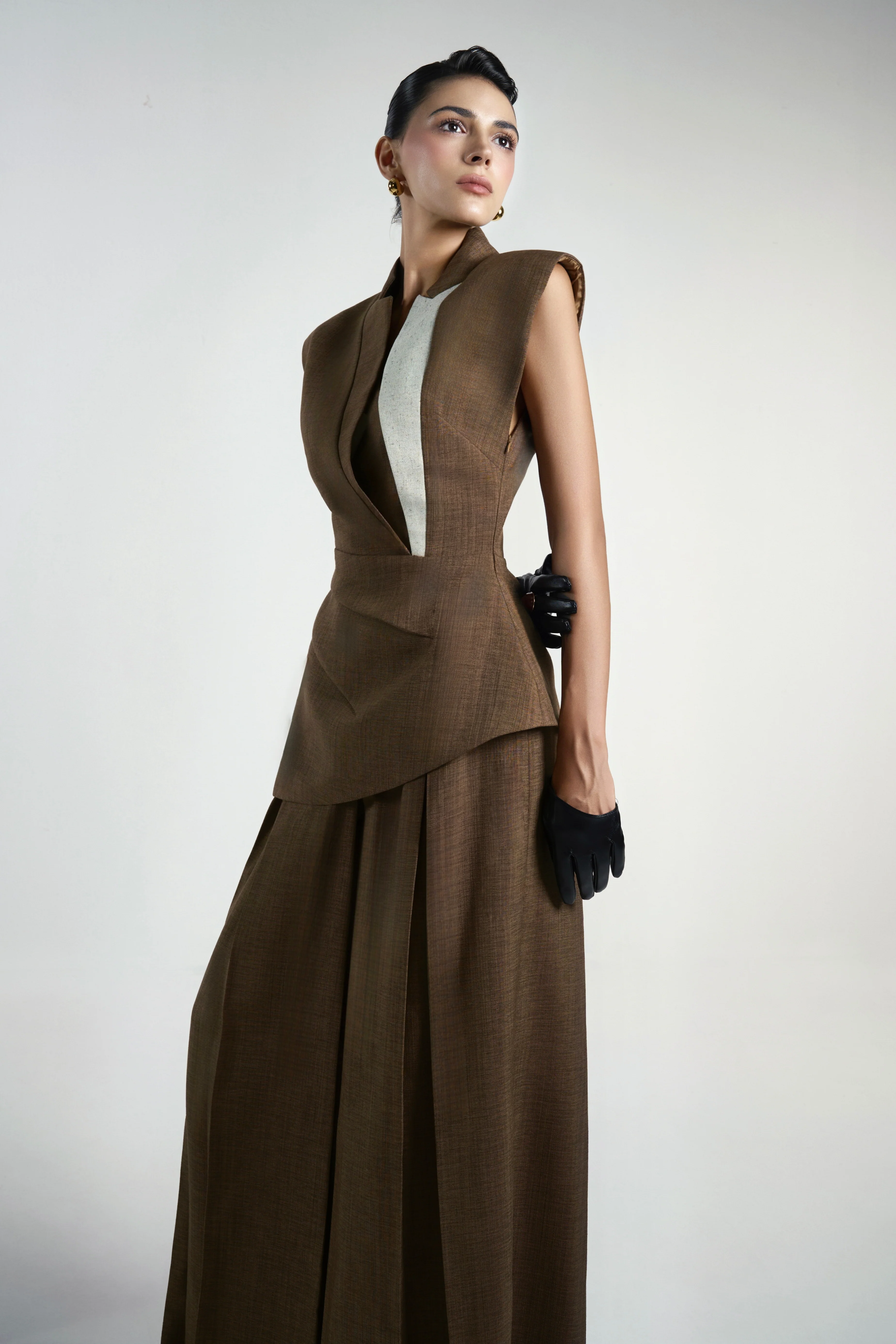 Van A-line Draped Crinkle Crepe Floor Length Pants