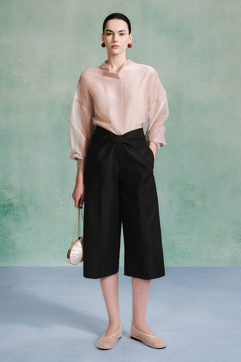 Malaya Straight Wide Leg Taffeta Silk Below The Knee Pants