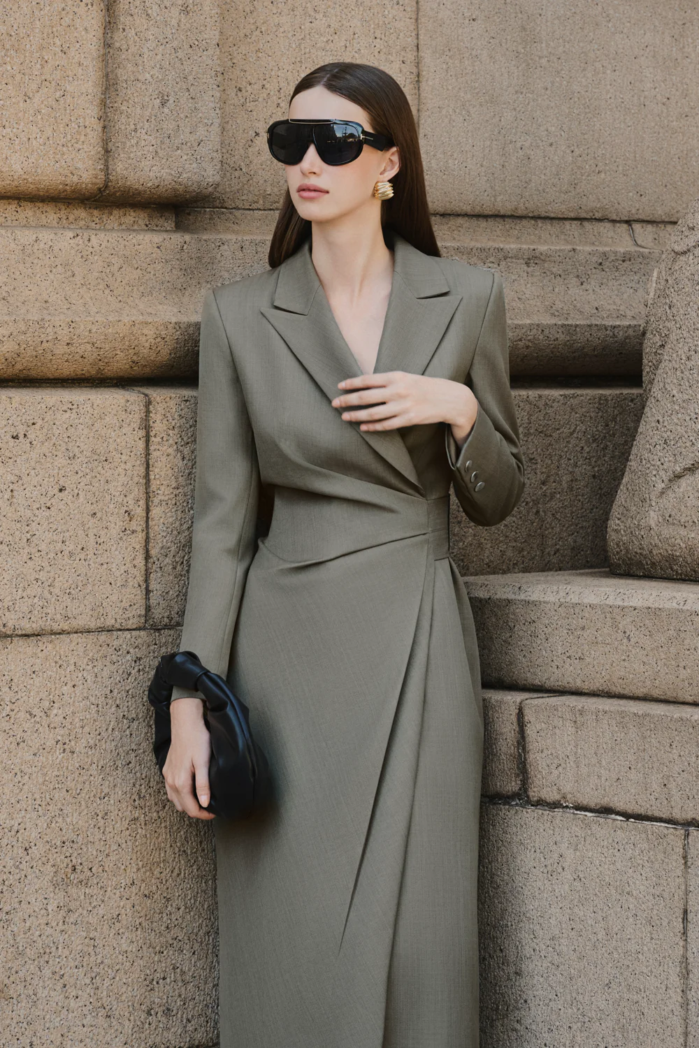 Sela V-Neck Draped Midi Dress