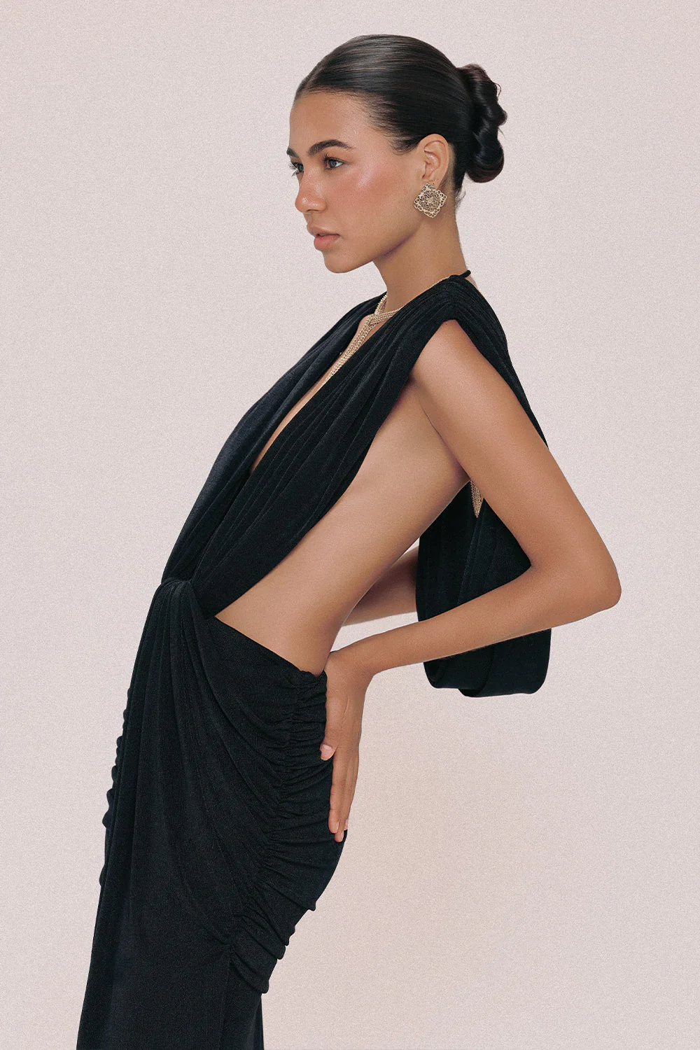 Venus Sheath Draped Spandex Maxi Dress