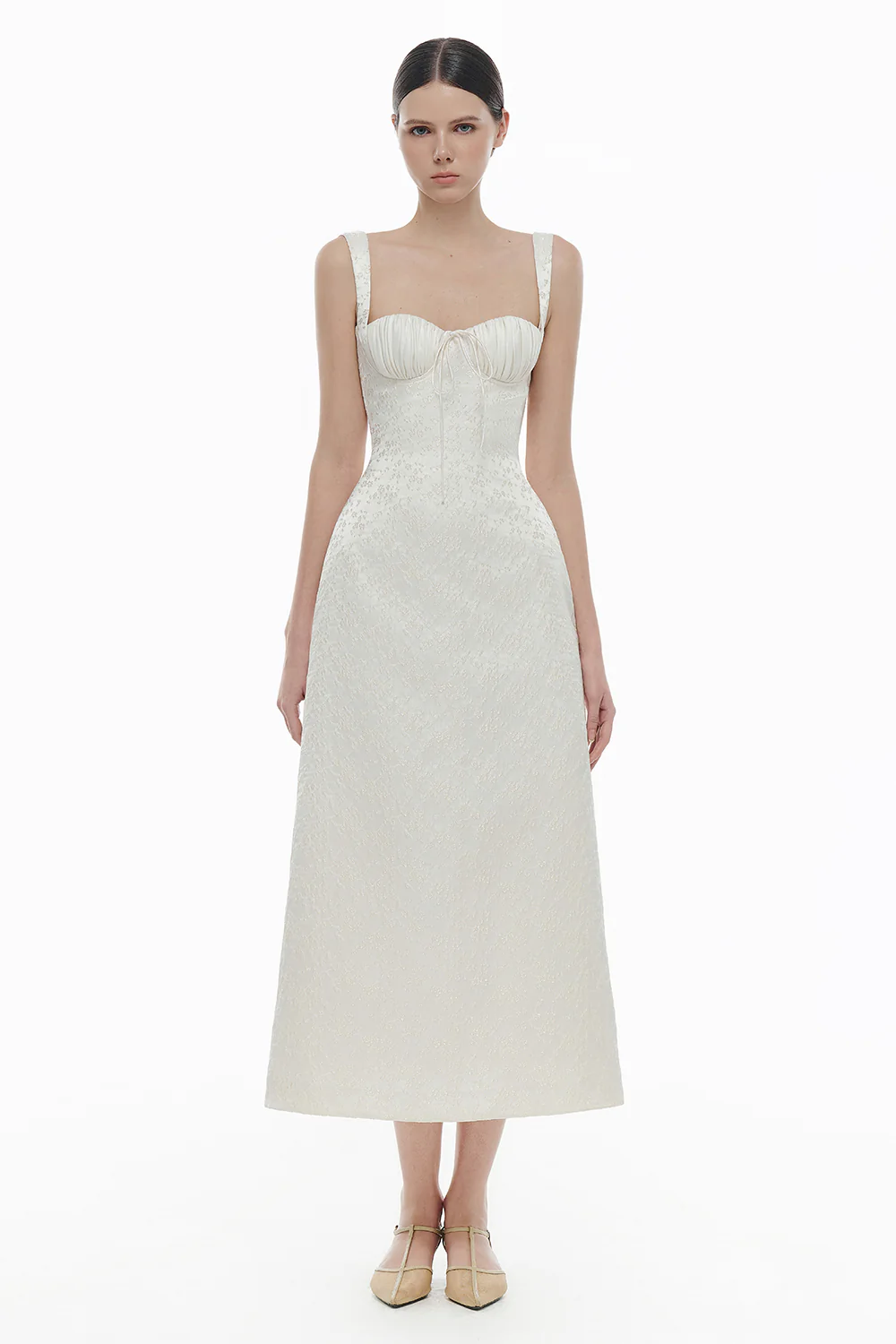 Aurea Sweetheart Draped Midi Dress