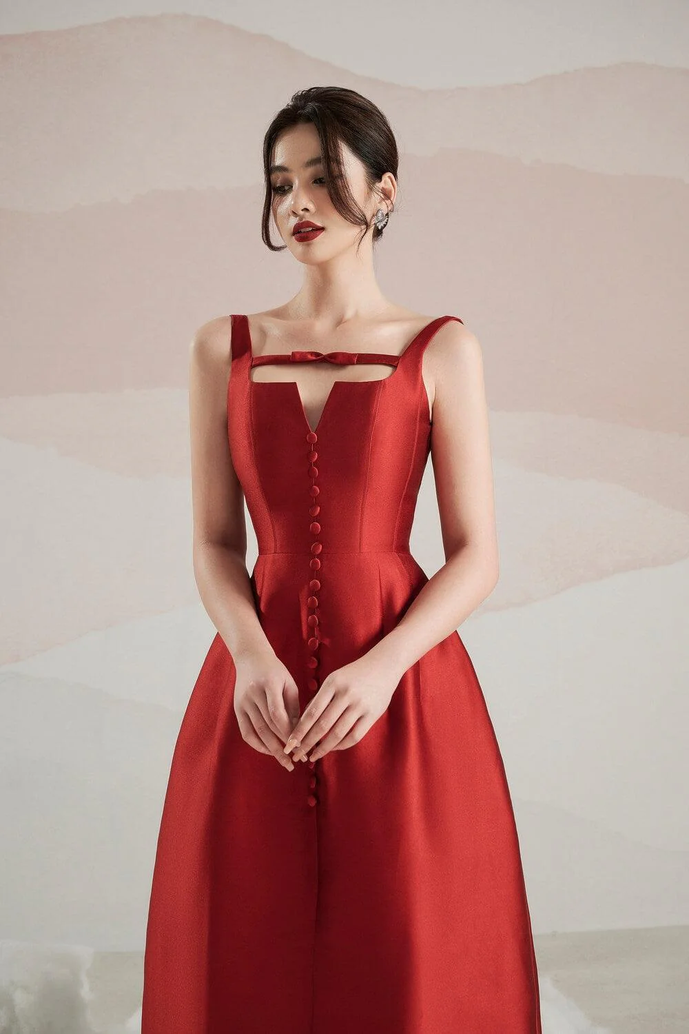 Rosie A-line Strappy Trerena Taffeta Midi Dress