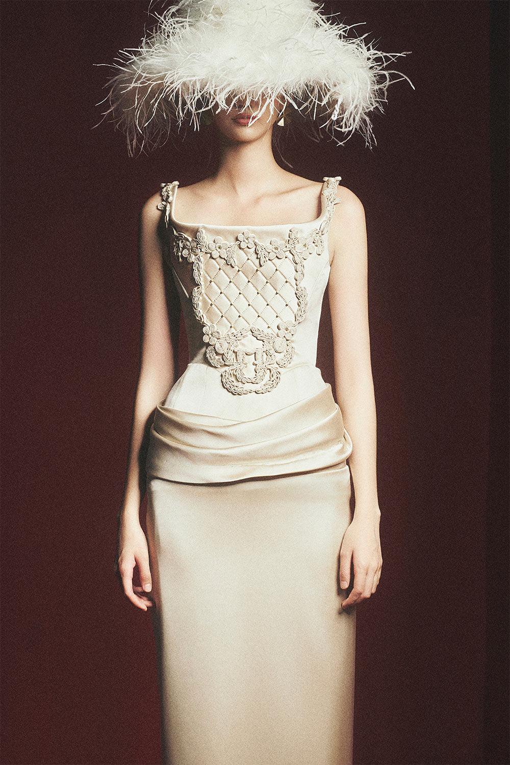 Denisse Sheath Square Neck Satin Floor Length Dress