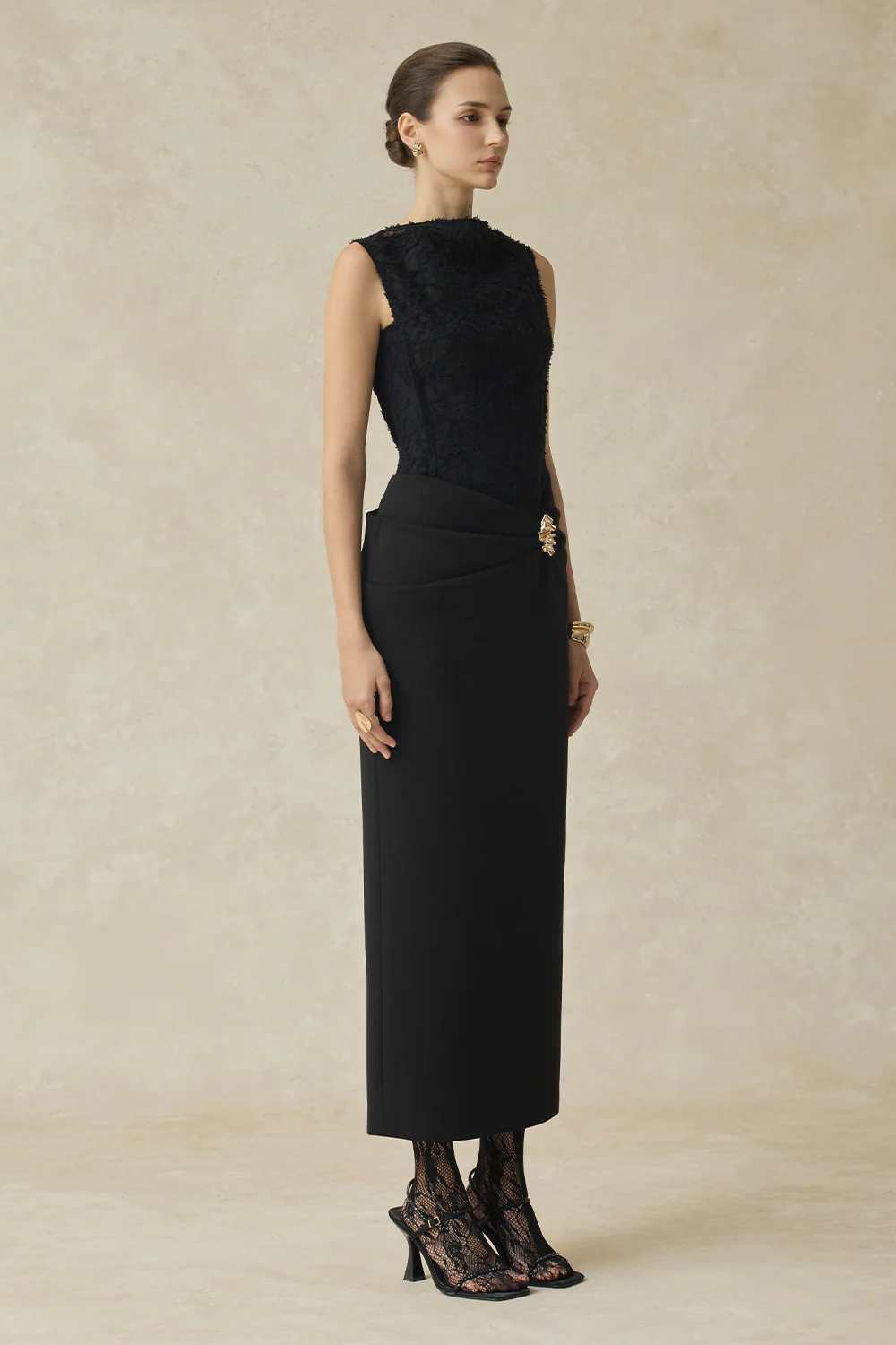Serephira Pencil Draped Midi Dress