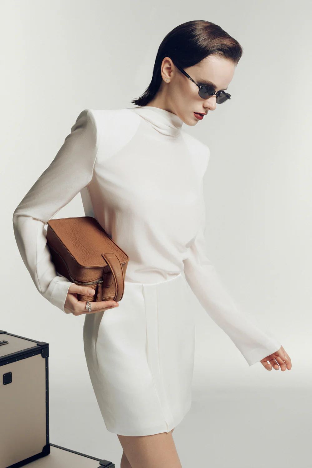 Lasserre A-line Seam Pocket Sateen Mini Skirt