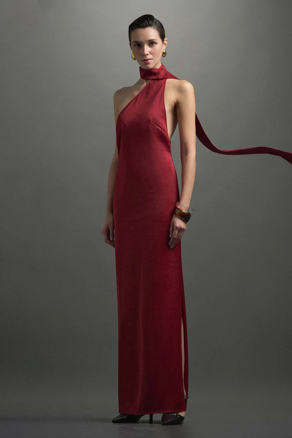 Helen Scarf Neck Silk Maxi Dress