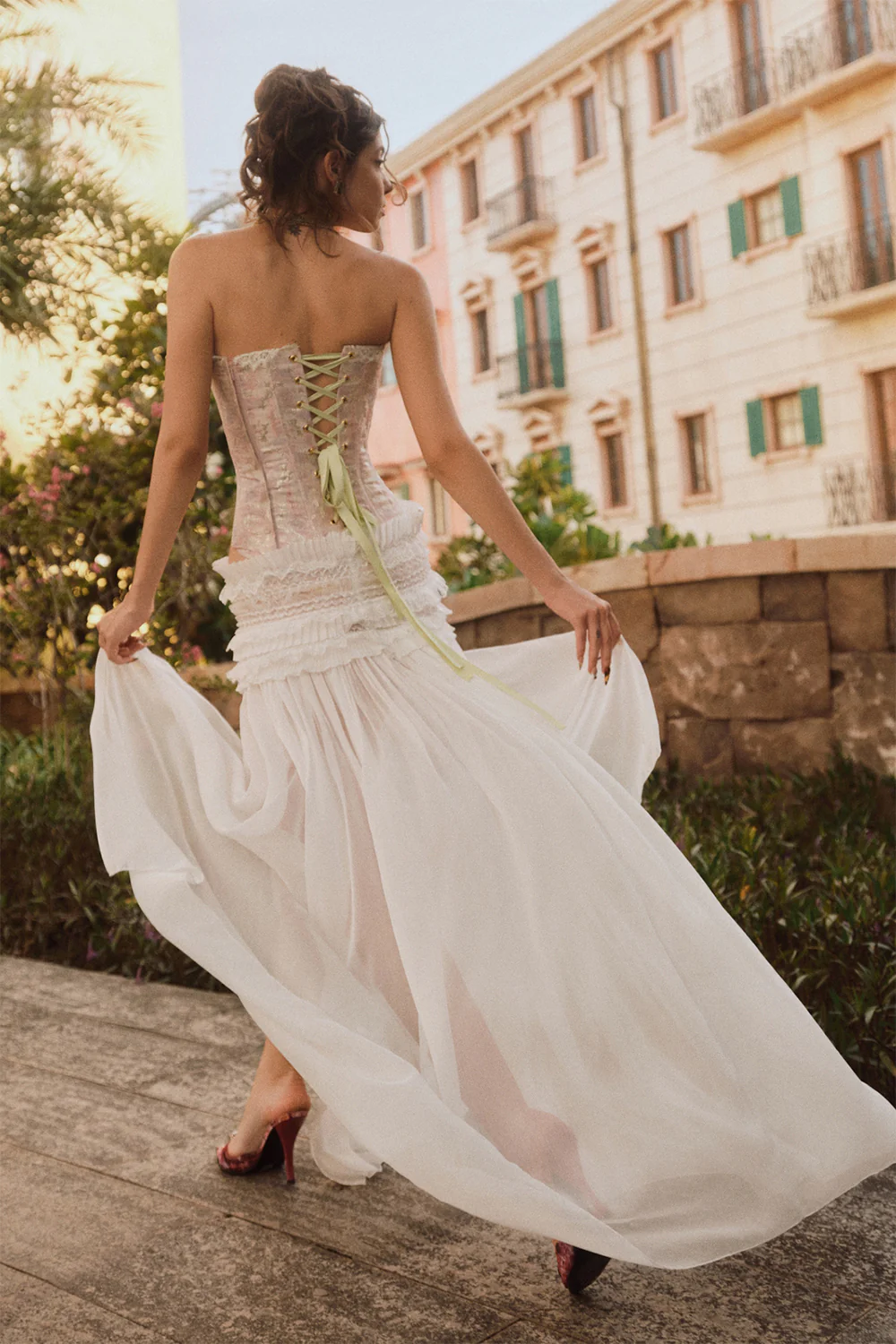 Chelo Alonso Drop Waist Corset Lace Maxi Set