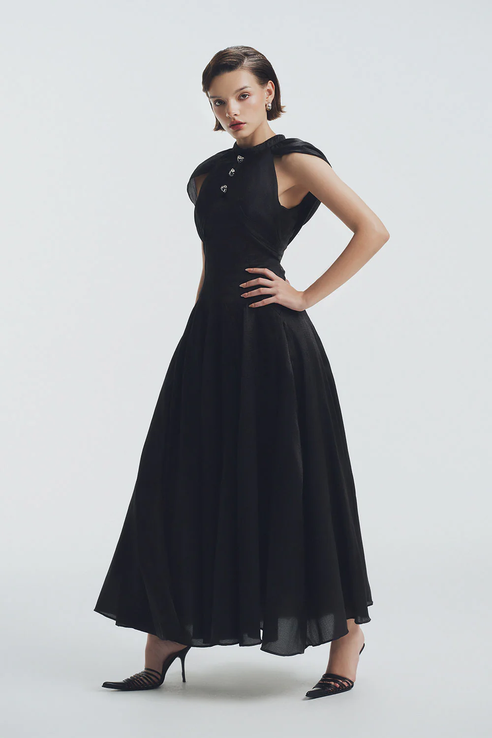 Alexandra A-line Cape Shoulder Polycotton Ankle Length Dress