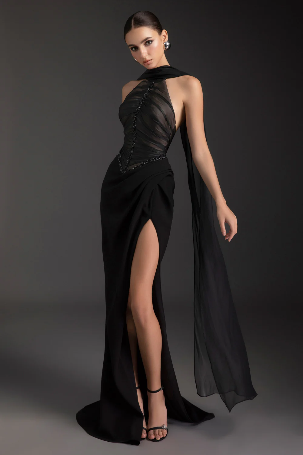 Marleigh Scarf Neck Rhinestone Maxi Dress