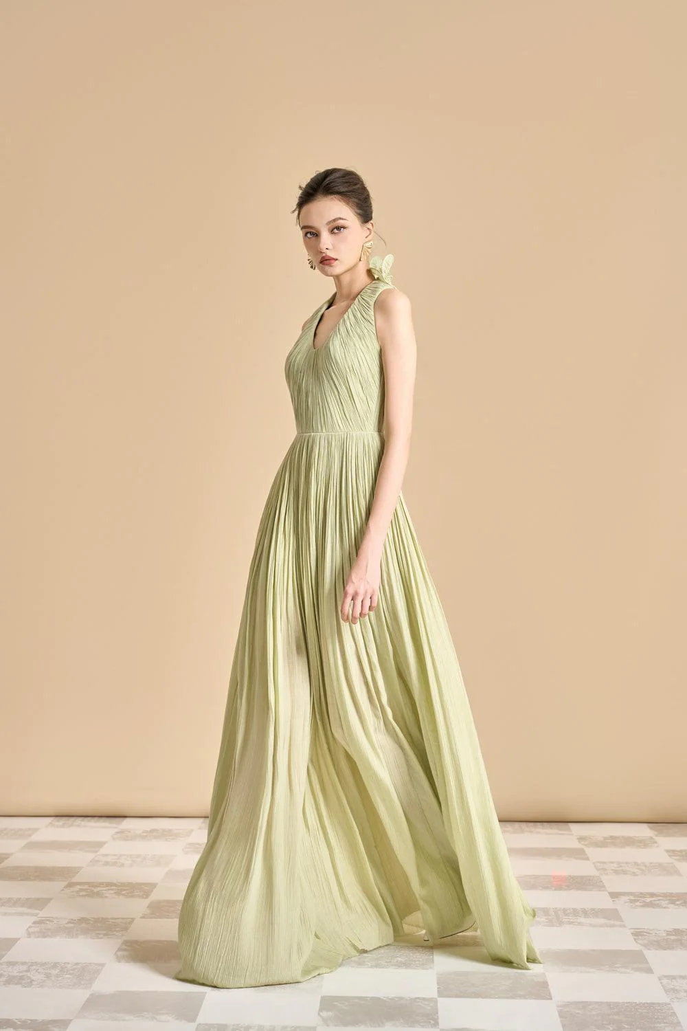 Nasir Gathered Scoop Neck Tencel Floor Length Dress
