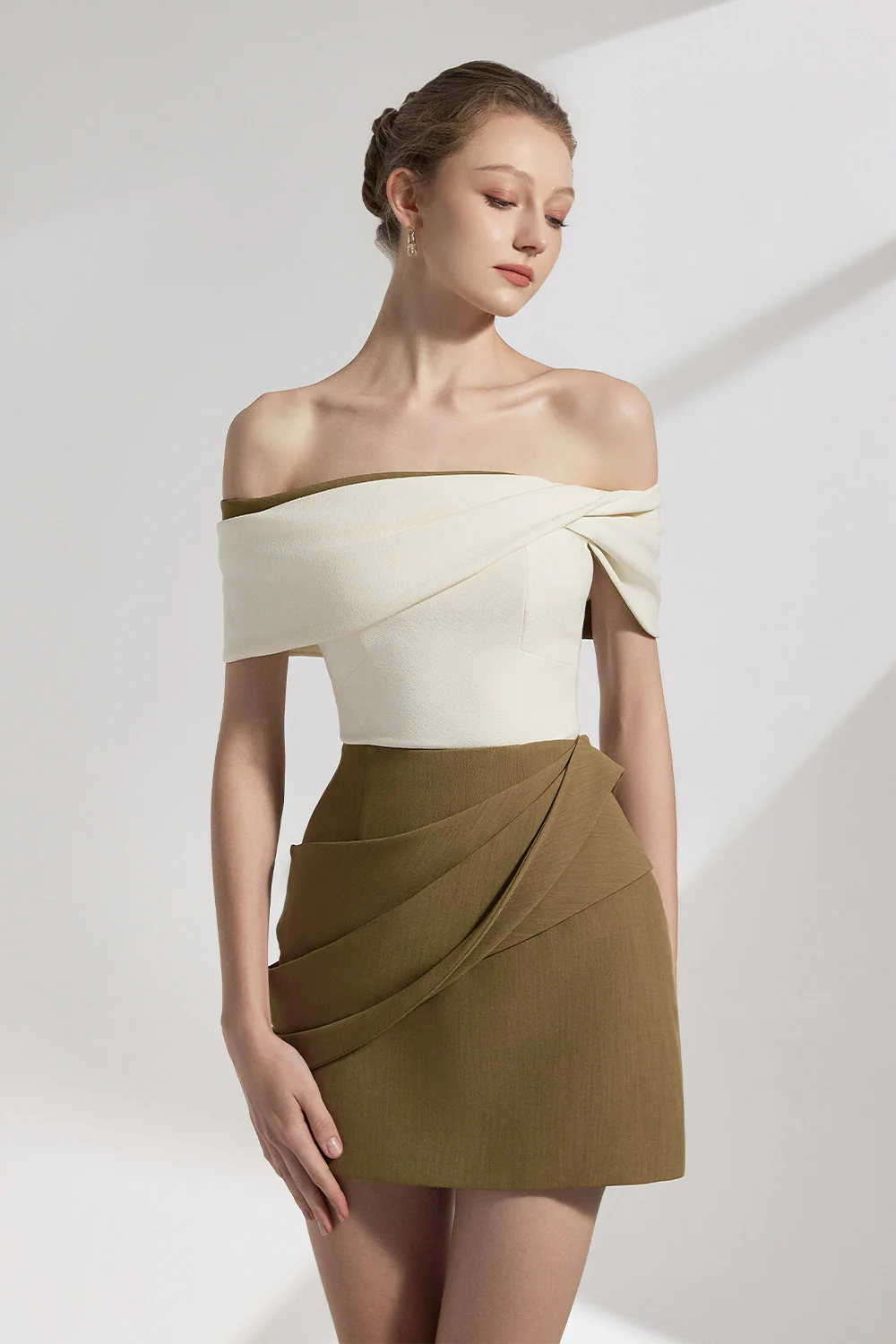 Naya A-line Pleated Cotton Twill Mini Skirt