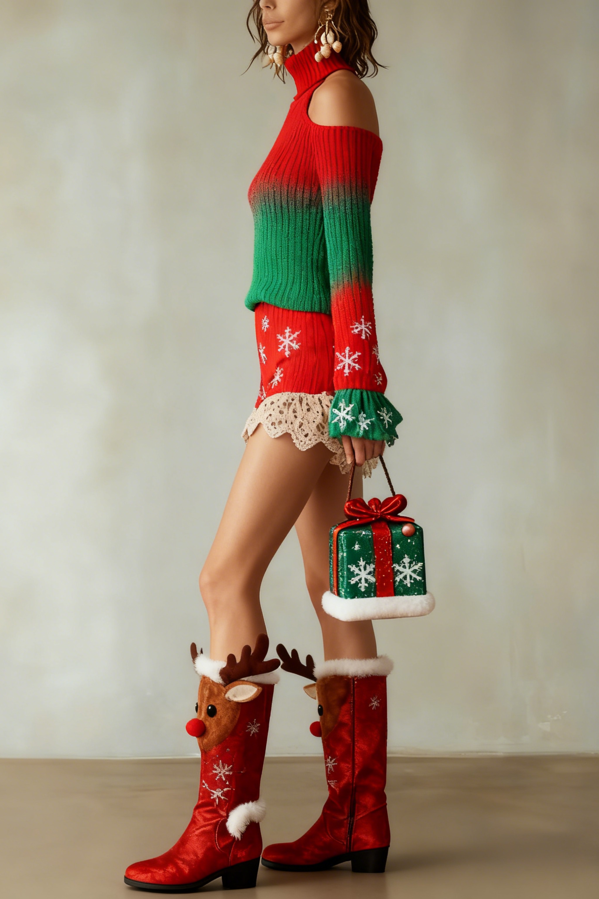 Christmas Snowflake Knit Cut Out Mini Dress