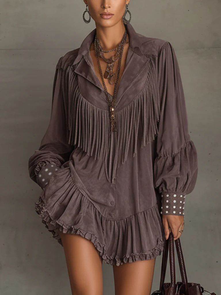 Vintage Plum Suede Fringe Mini Dress