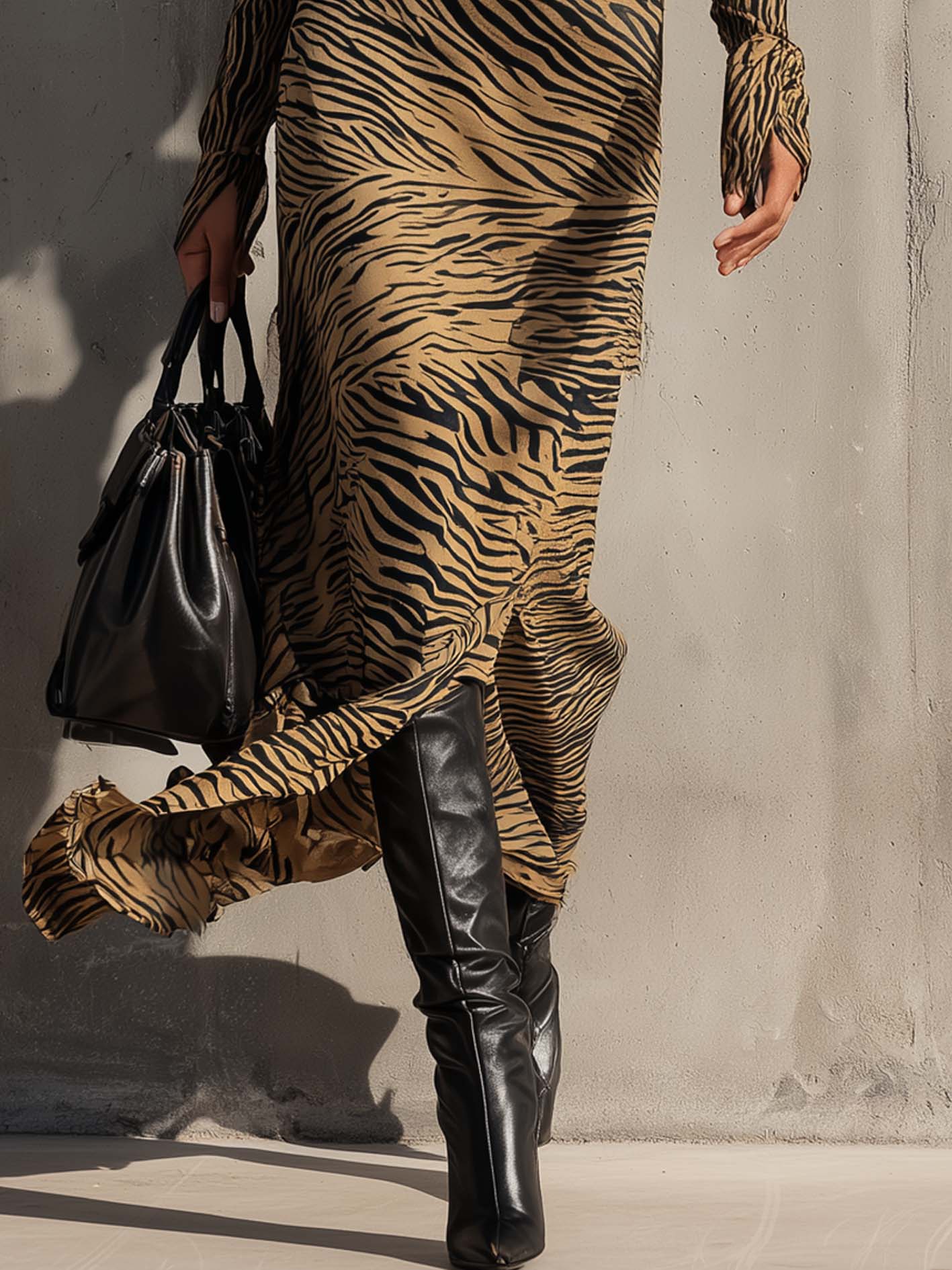 Khaki Zebra Print Cutout Bodycon Dress