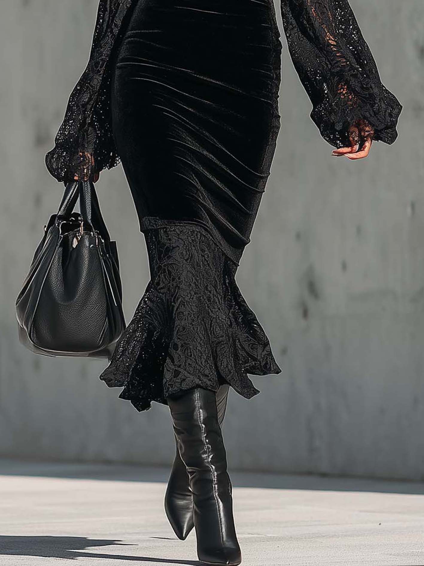 Black Velvet Lace Patchwork Mesh Bodycon Dress