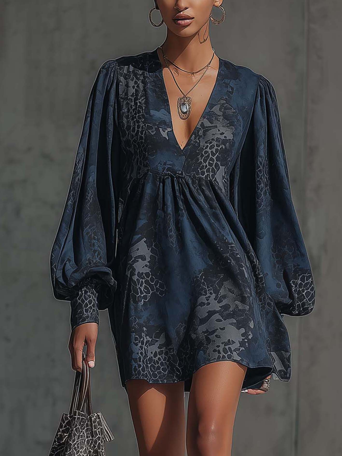 Gradient Gray Leopard Print Blue Faux Suede Mini Dress