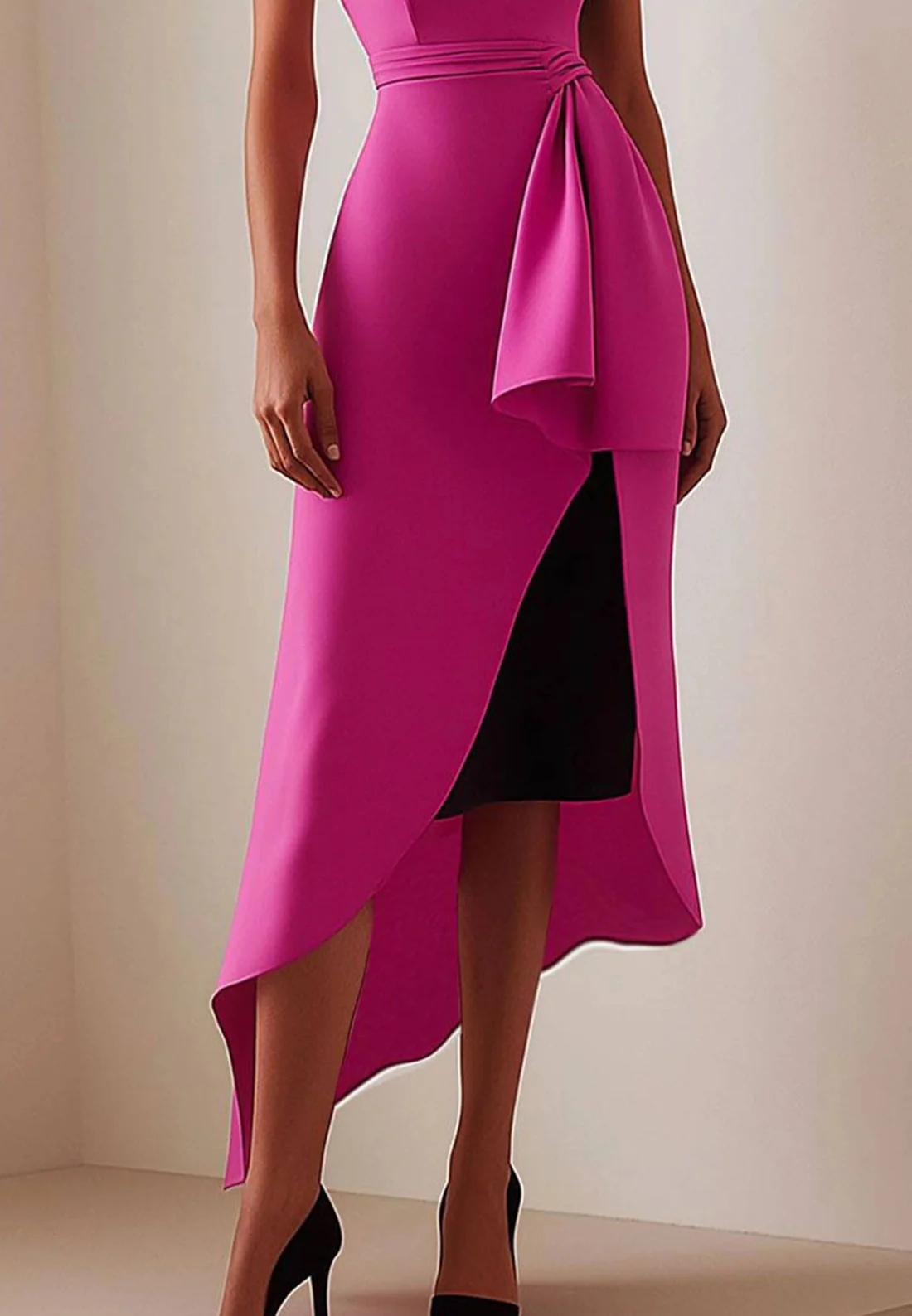 Formal Work Party Boat Neck Royal Blue Sleeveless Belted Slit Midi Dress