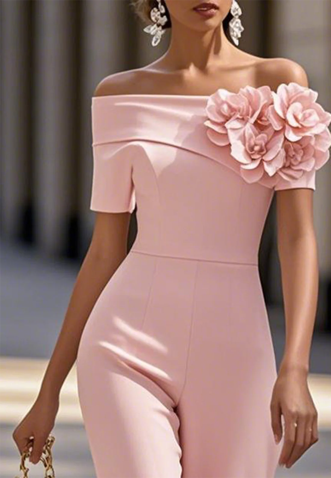 Pink Urban Off The Shoulder 3D Floral Jumpsuit