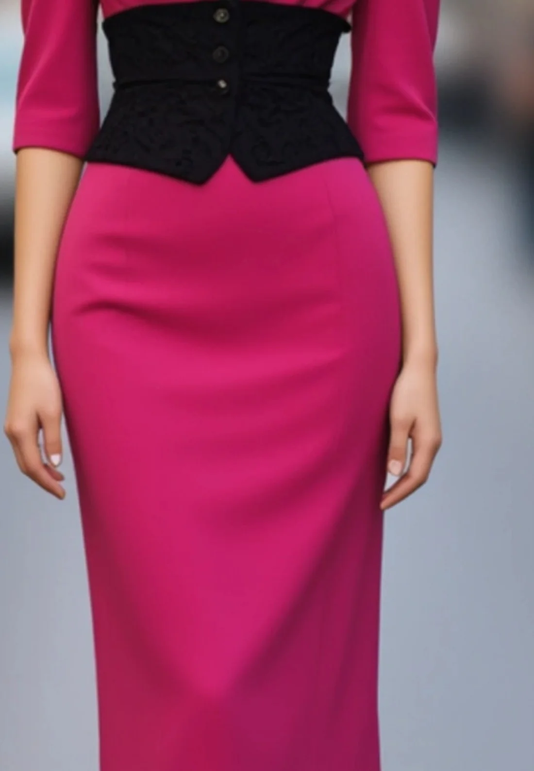 Work Dress Rose V Neck Half Sleeve Knee-Length Dress