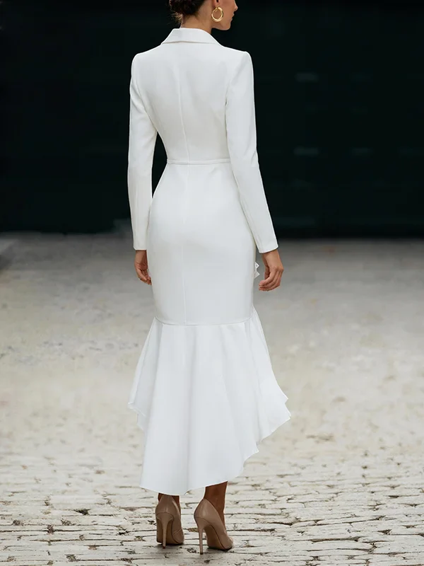 White Asymmetric Ruffled Blazer Dress