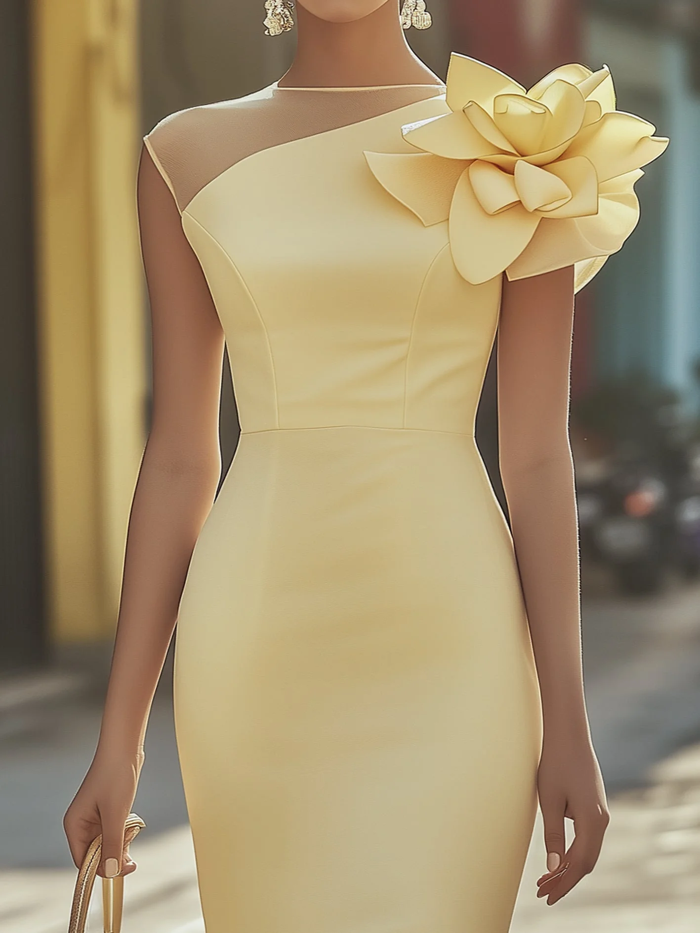 Elegant Sheer Patchwork 3D Flower Sleeveless Dress