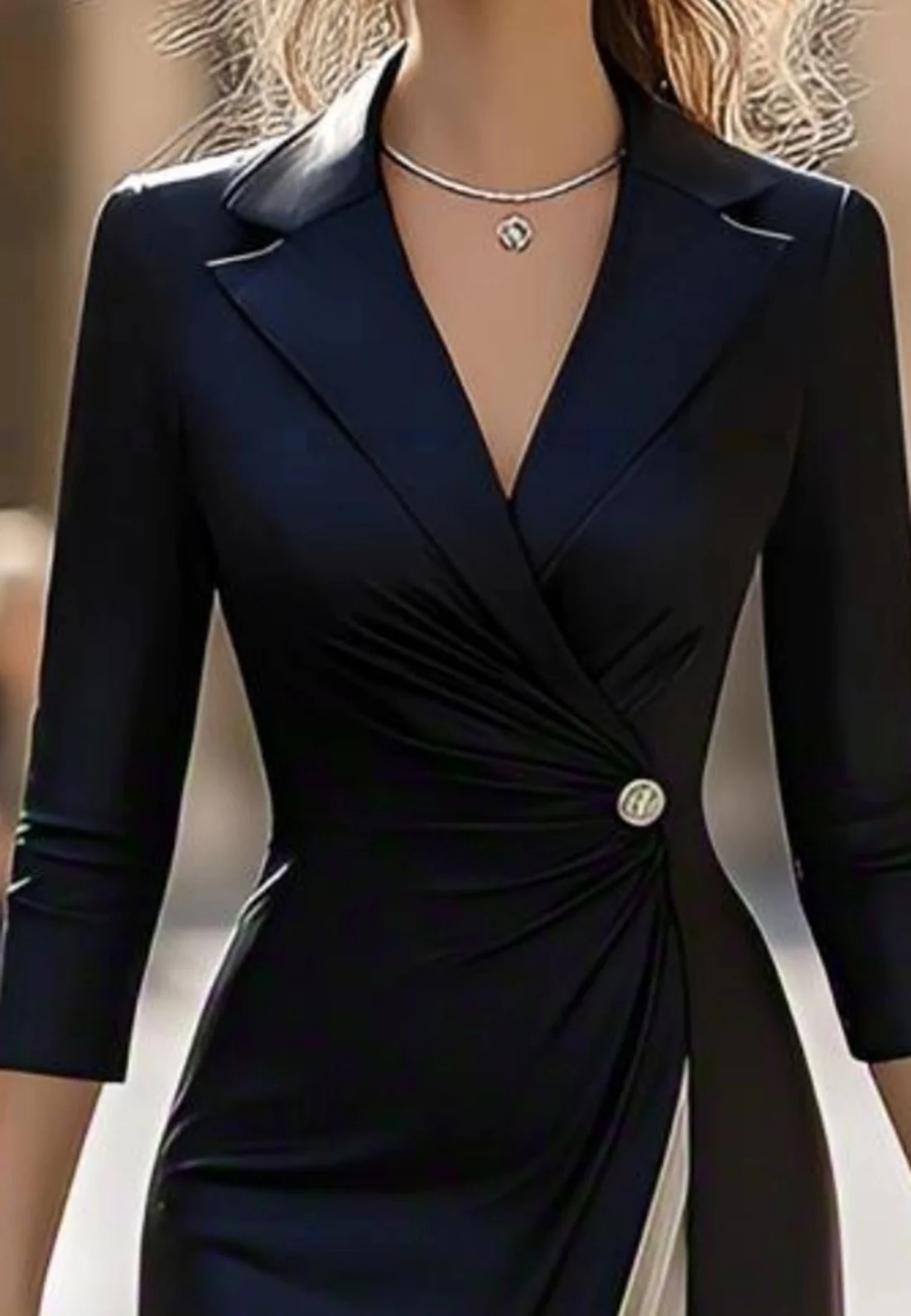 Midi Lapel Blazer Dress for Office