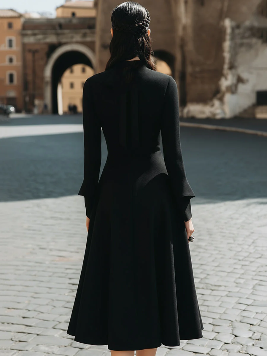 Chic Tie-Neck A-Line Midi Dress