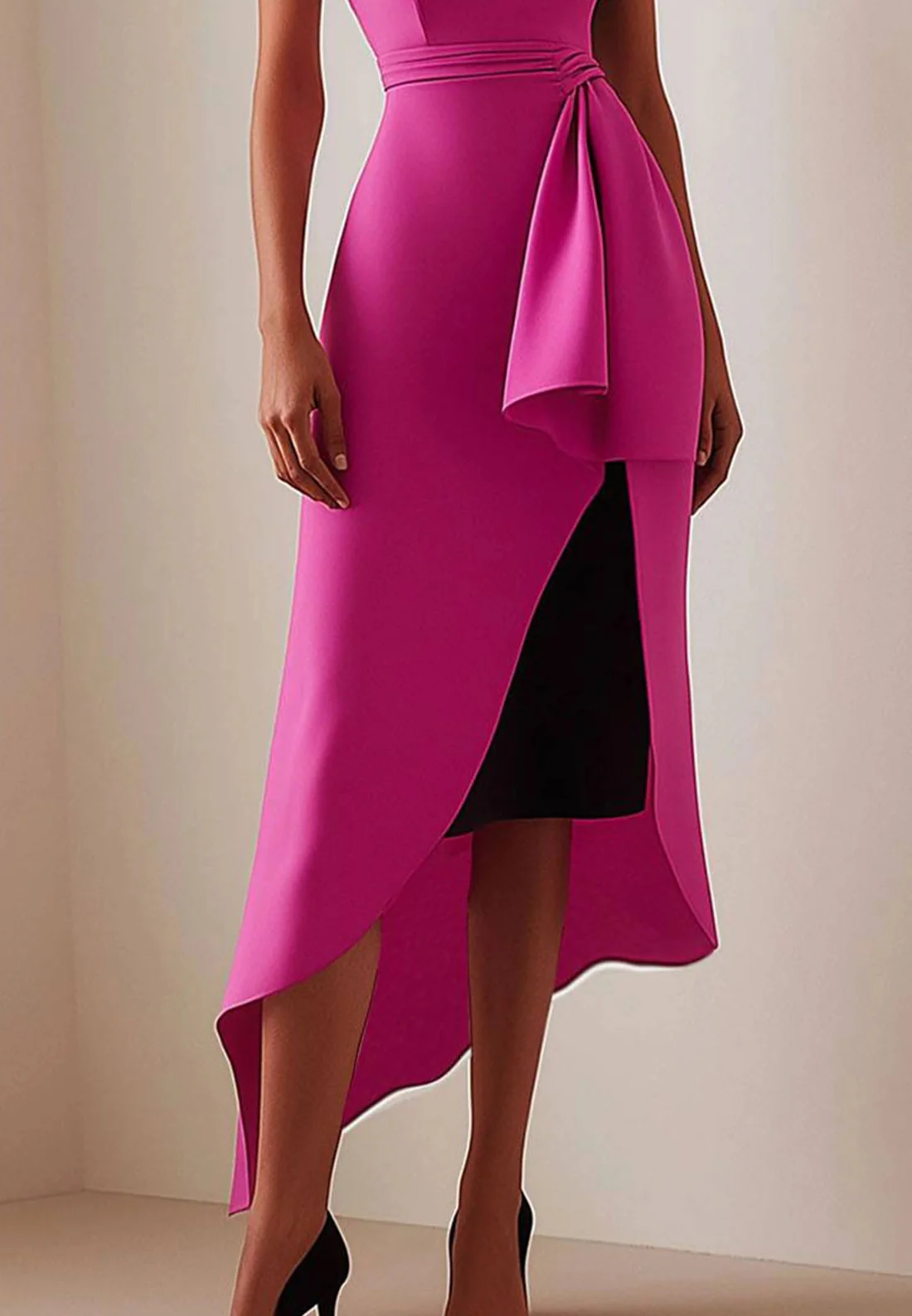 Formal Work Party Boat Neck Royal Blue Sleeveless Belted Slit Midi Dress