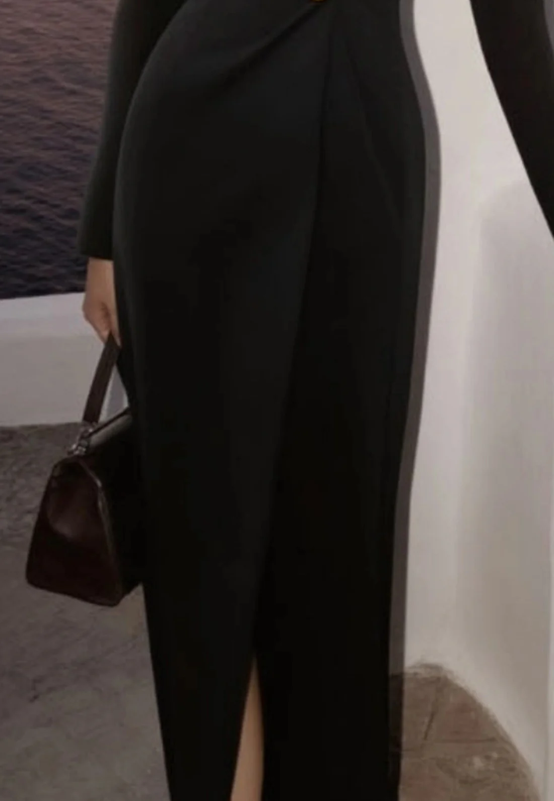 Work Dress Black White Lapel Long Sleeve Maxi Dress