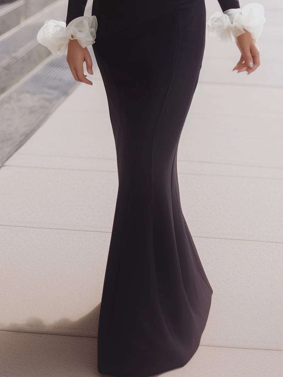 Off-Shoulder Evening Gown With Organza Ruffles