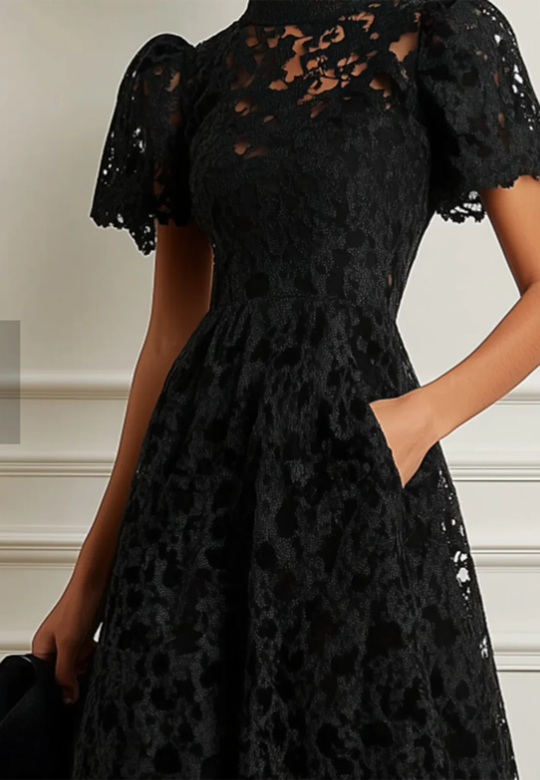High Neck Short Sleeves Lace Appliques A-Line Cocktail Dress