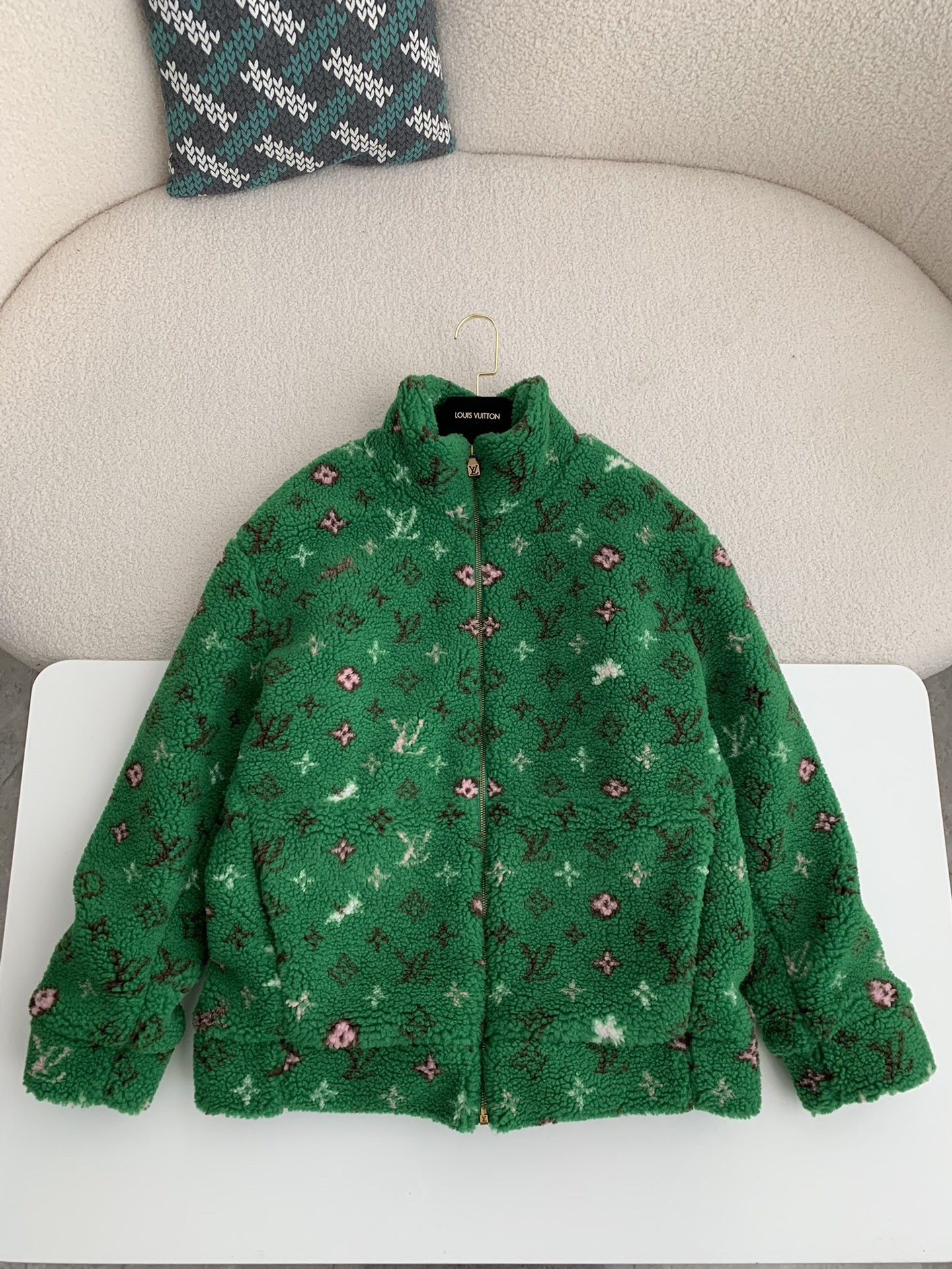 L X V Jacquard vertical collar zipper fleece jacket
