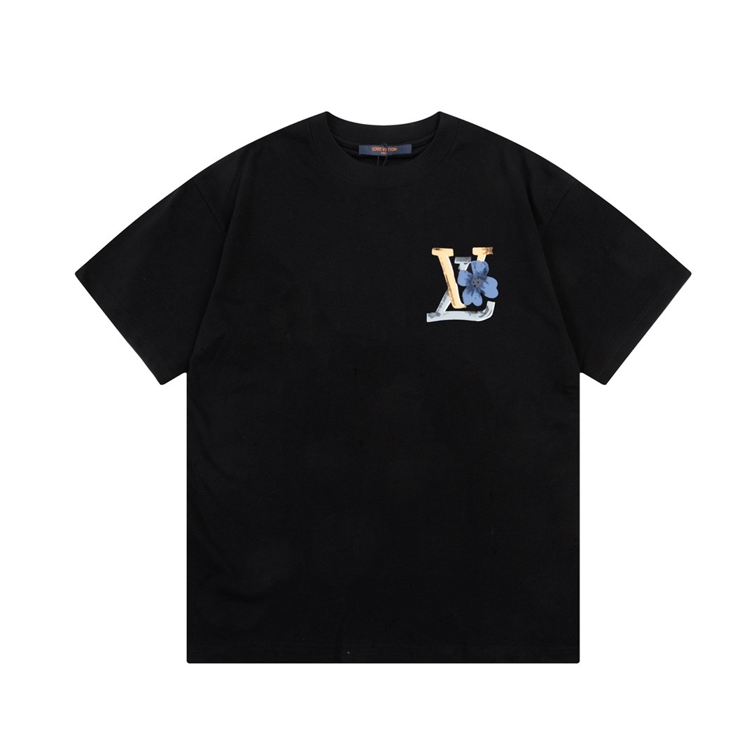 L X V Flowers printed with colored lettering t-shirt