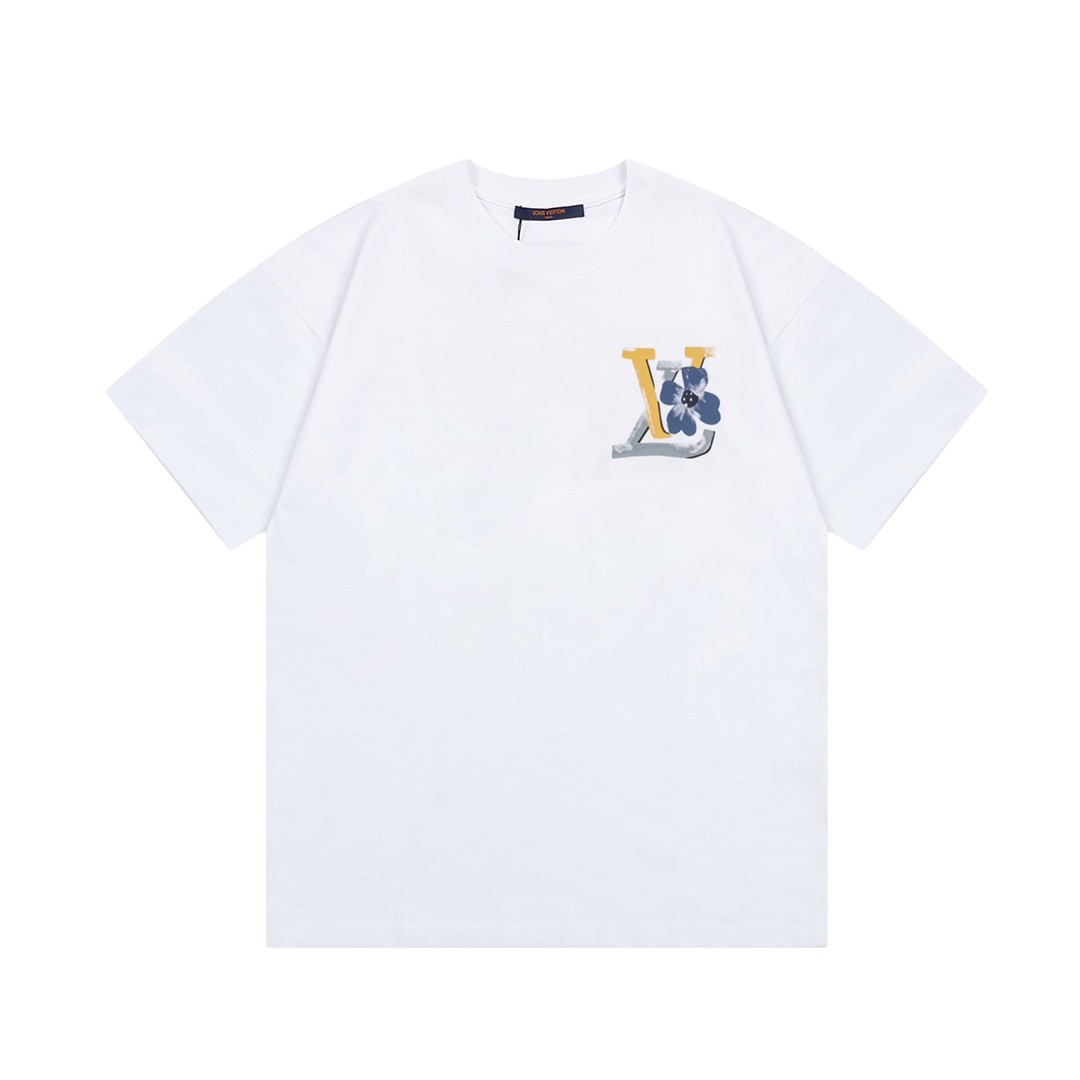 L X V Flowers printed with colored lettering t-shirt
