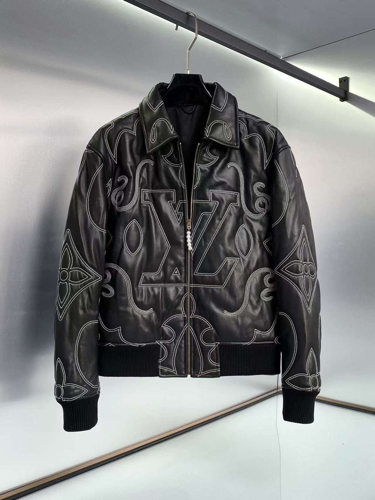 L X V  &times; Pharrell 24FW embroidered leather pilot jacket