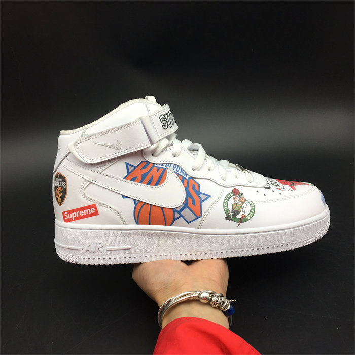 NK Air Force 1 Mid Supreme NBA White AQ8017-100 detail 7