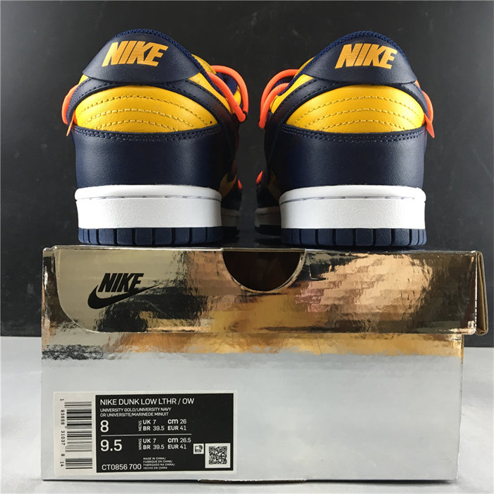 NK Dunk Low OW University Gold Midnight Navy CT0856-700 detail 5
