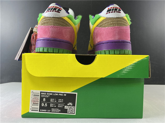 NK SB DUNK LOW PRO IW PURPLE/YELLOW-VIOLET-PINK 318403-137 detail 5
