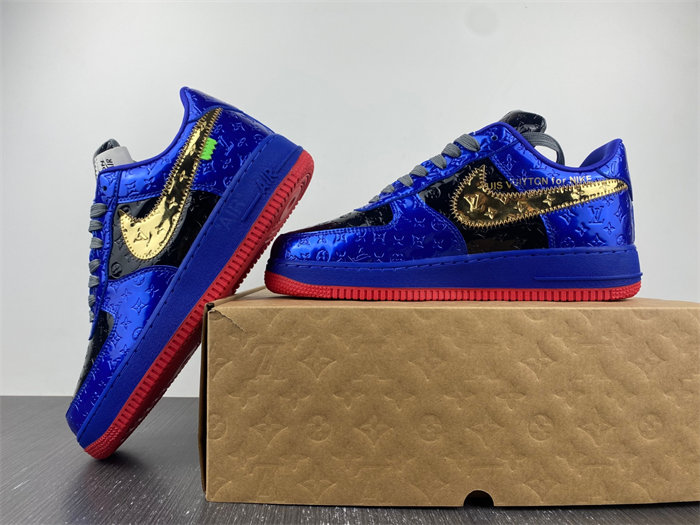 L X V NK Air Force 1 Low By Royal blue Black Gold Red detail 2