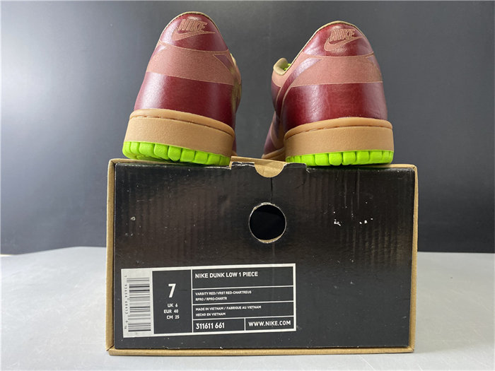 NK Dunk Low 1-Piece Laser Varsity Red Chartreuse 311611-661 detail 5