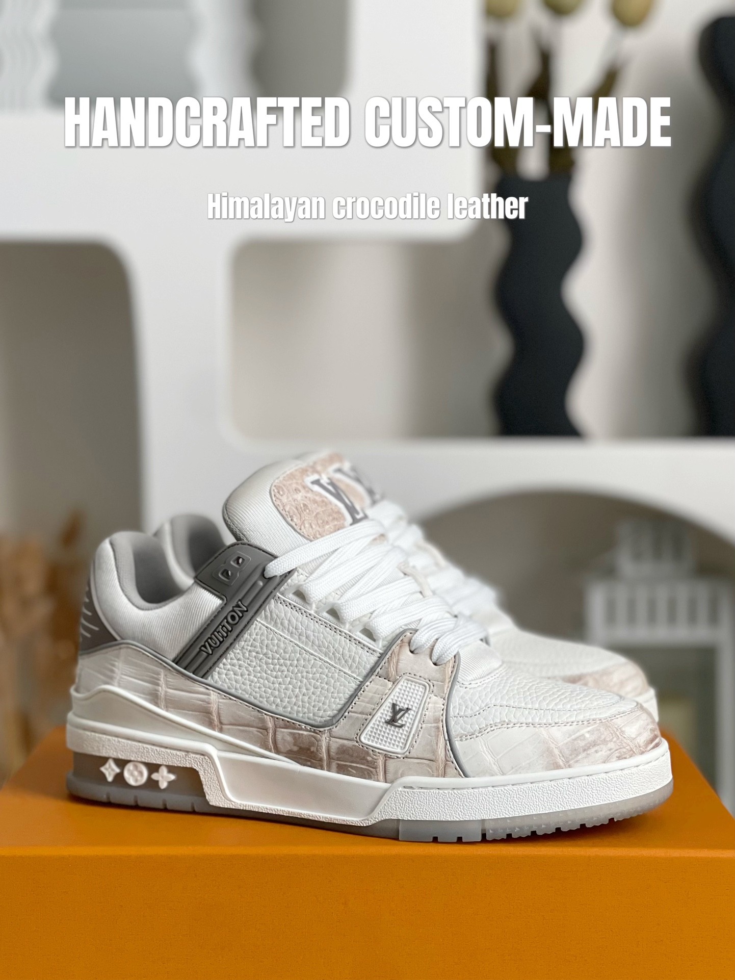 【Handmade Custom】L X V Himalayan Crocodile Leather Trainer Sneakers detail 2
