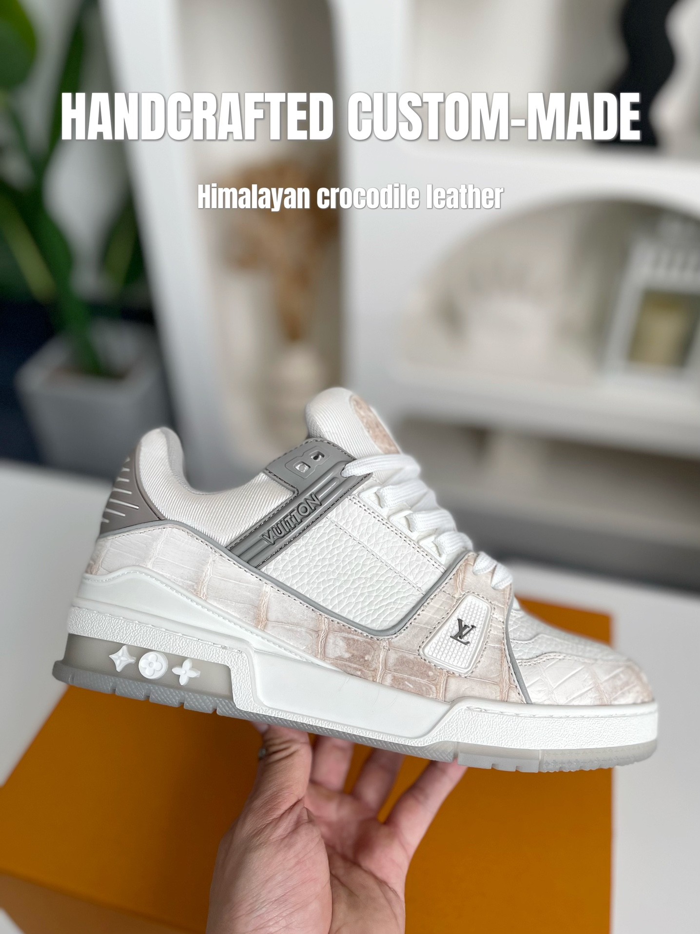 【Handmade Custom】L X V Himalayan Crocodile Leather Trainer Sneakers detail 8